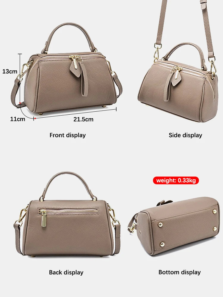 Women's Genuine Leather Boston Bag Brand Designer Retro Shoulder Bag Large Capacity New Trendy