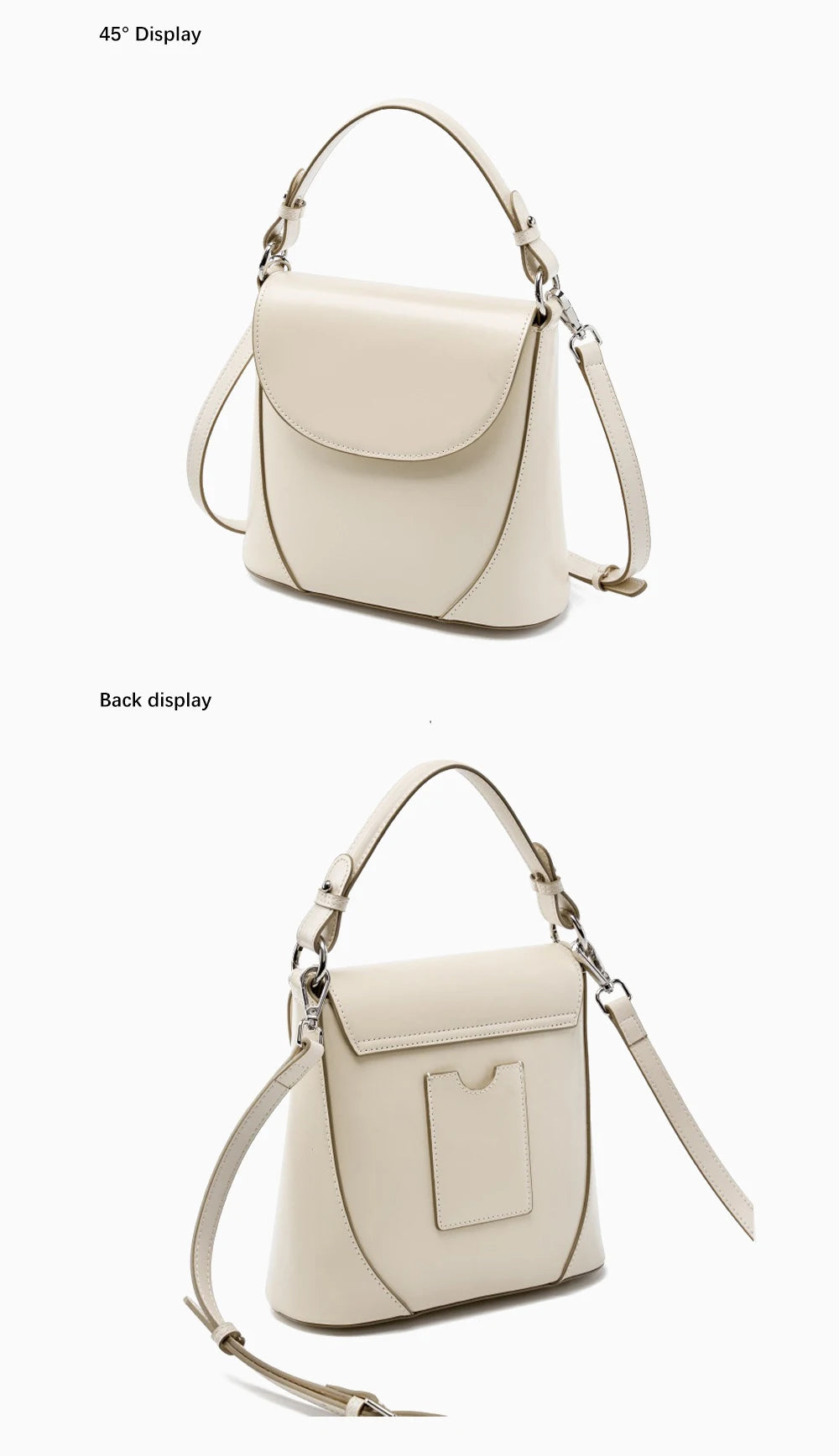 Elegant Beige Handbag Ladies Noble Genuine Leather Shoulder Cross body French Style