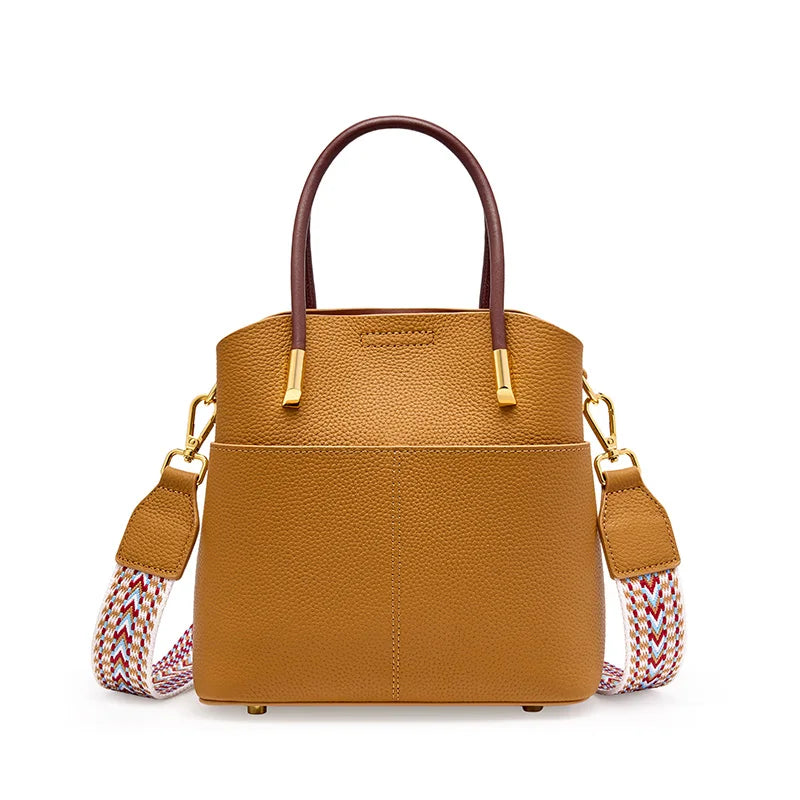 Genuine Leather Top Quality Bucket Bag for Women Versatile Handbag Leather Tote Bag High Sense