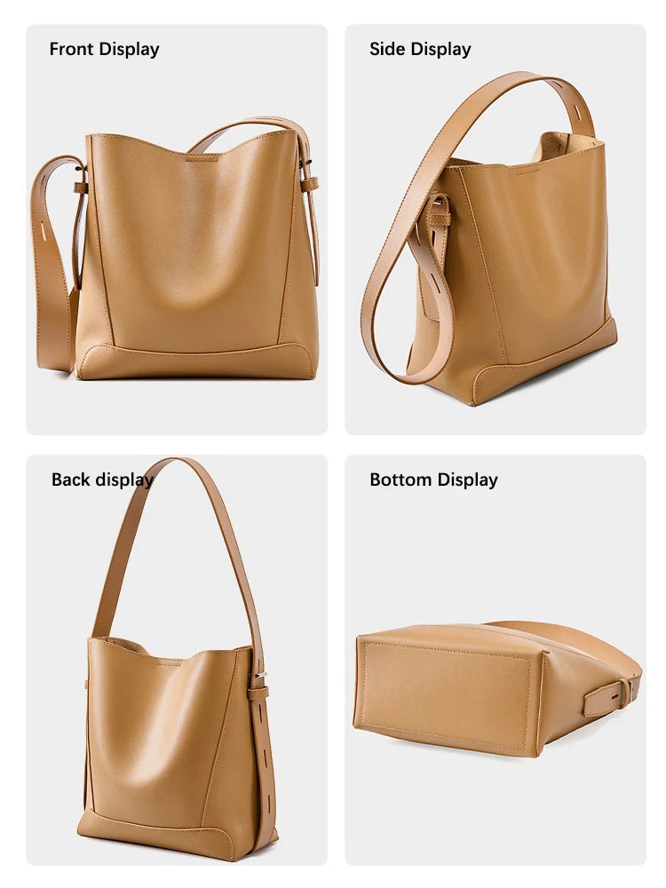 New Split Leather Casual Shopper Shoulder Bag Commuter Large Bucket Handbag High Quality