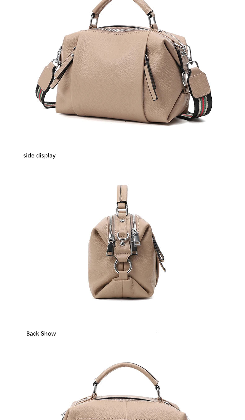 Women's Genuine Leather Bag Simple High Quality Tote Bag Small Vintage Boston Handbag