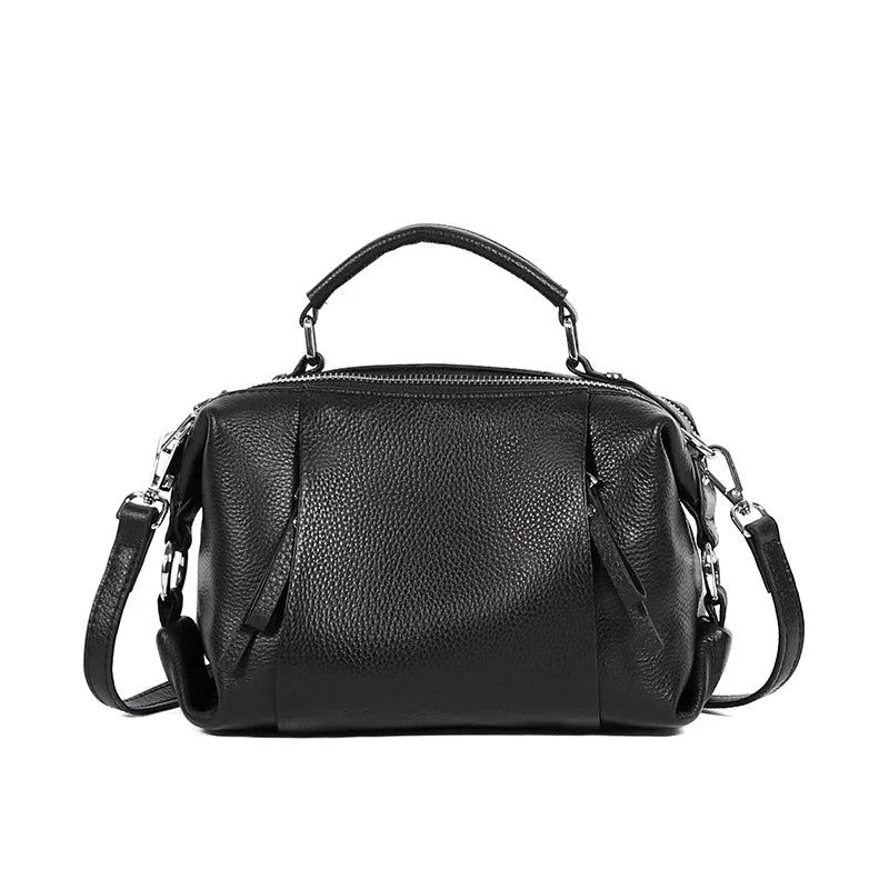 Women's Genuine Leather Bag Simple High Quality Tote Bag Small Vintage Boston Handbag