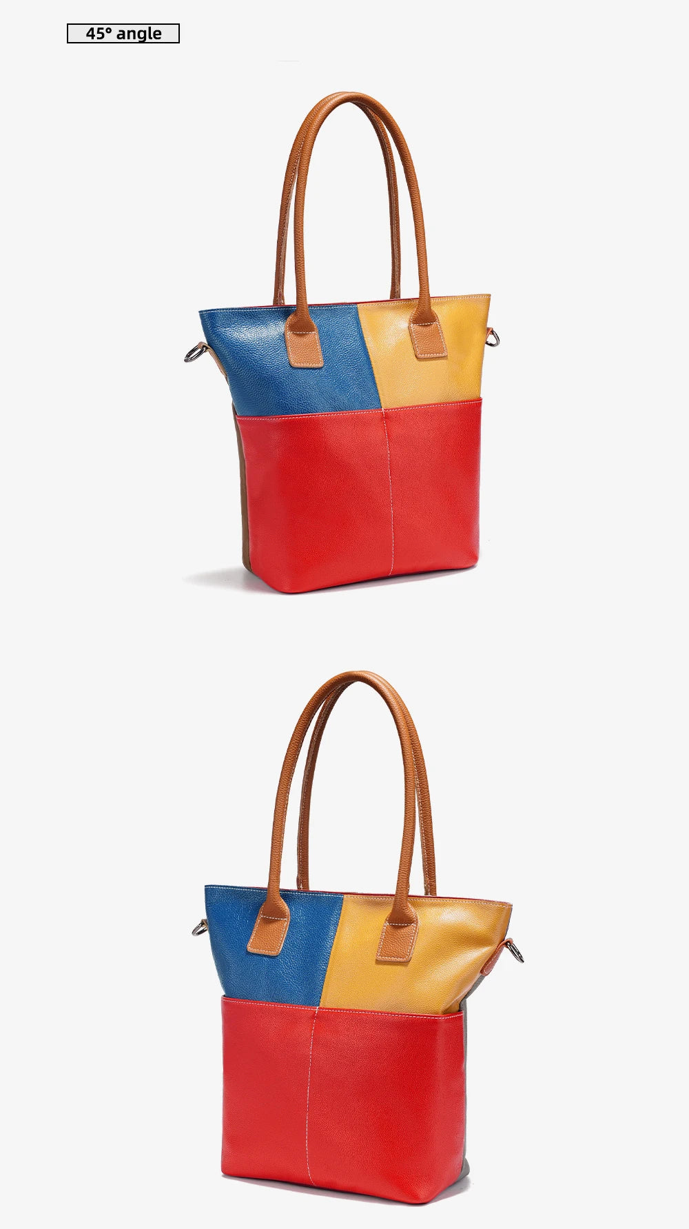 Fashion New Splicedcolor Women Handbag Genuine Leather Ladies Shoulder Big