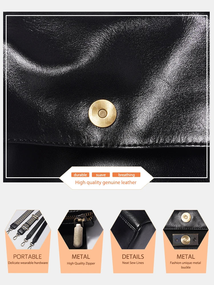 Vintage Genuine Leather Handbag for Women Large Capacity Crossbody Shoulder Bag Flap Purse