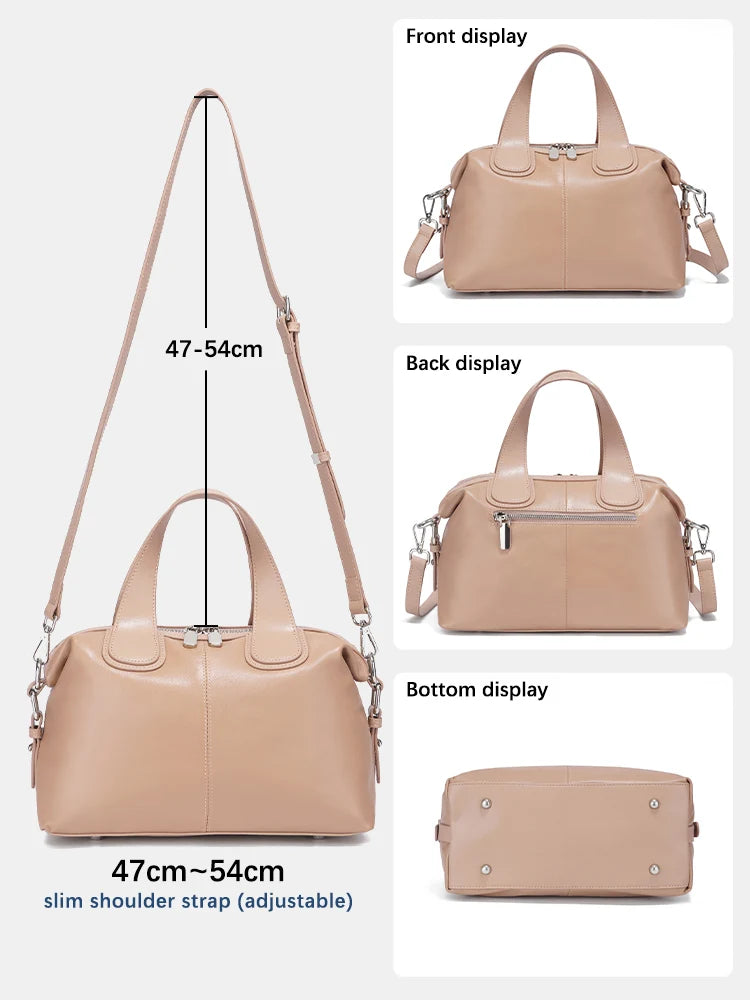 Genuine Leather Top-handle Bag For Women Stylish Boston Bag Shoulder Handbag Bolsa Crossbody