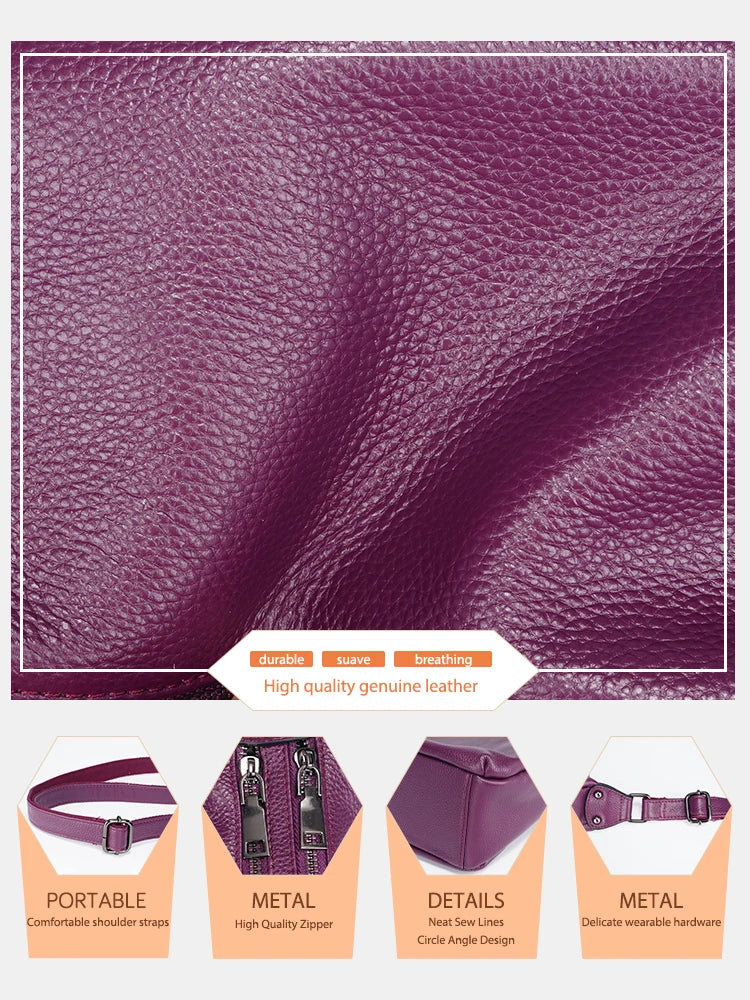 Elegant Genuine Leather Women's Shoulder Bag Trendy Crossbody Messenger Bag