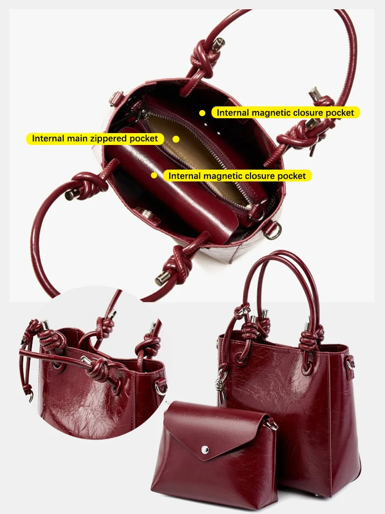 Genuine Leather Shopper Shoulder Bag Bucket Handbag Simple High Quality Women