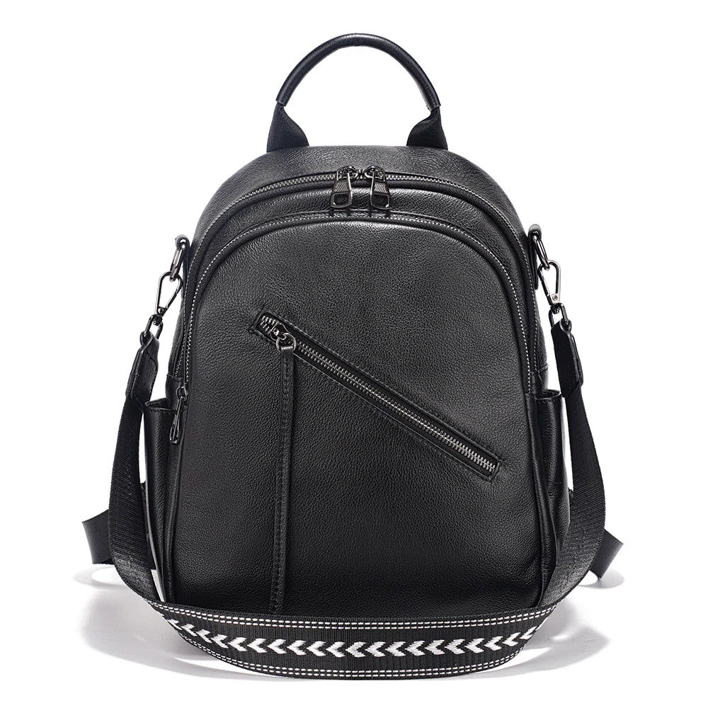 Women's Medium Genuine Leather Backpack with Roomy Zip Pockets for Commute