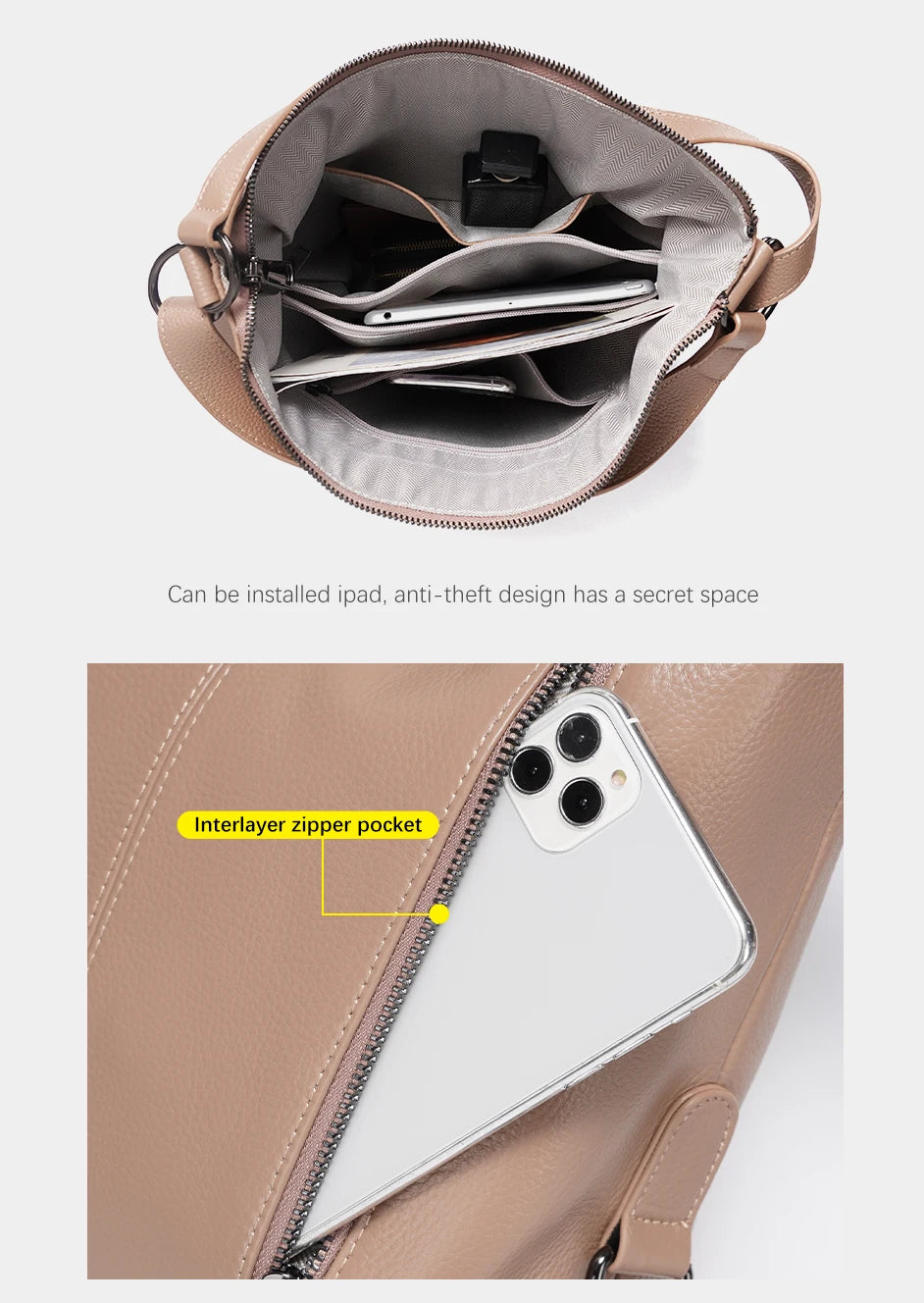 Stylish Women Shoulder Bag 100% Genuine Leather Large Capacity Handbag Multifunction