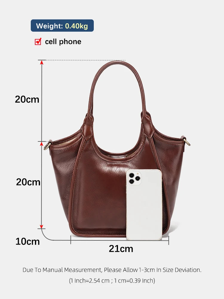 Oil Wax Leather Top Handle Bags for Women Trendy Shoulder Purse Versatile
