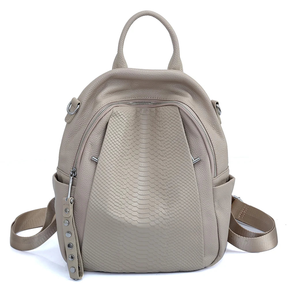 Genuine Leather Backpack For Women Fashion Alligator Rivet Simple