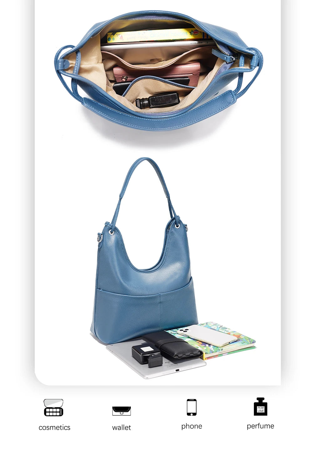 Genuine Leather Women's Handbag Luxury Hobo Bag Large Capacity