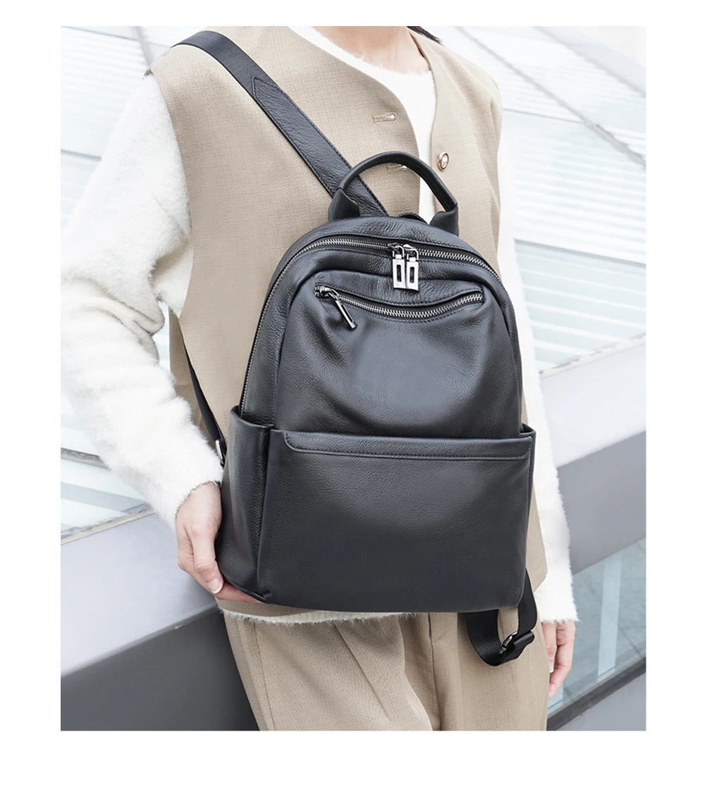 Women's Soft Leather Backpack Genuine Large Capacity Travel Rucksack Knapsack