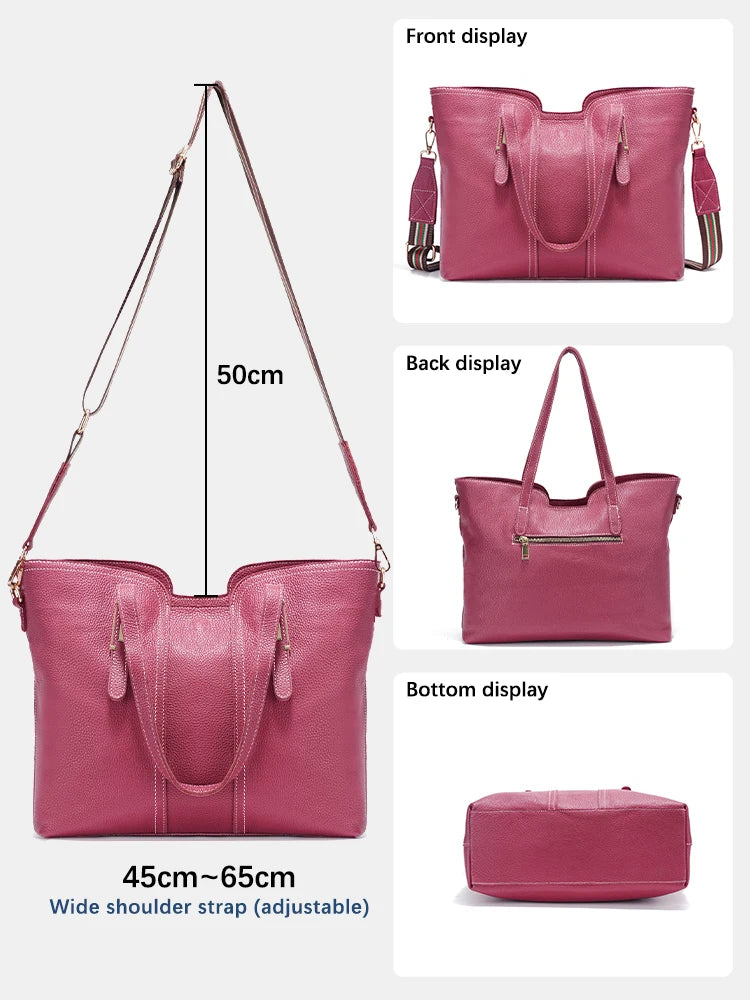 Large Capacity Shoulder Bag for Women 100% Genuine Leather Retro Handbag Tote Purse