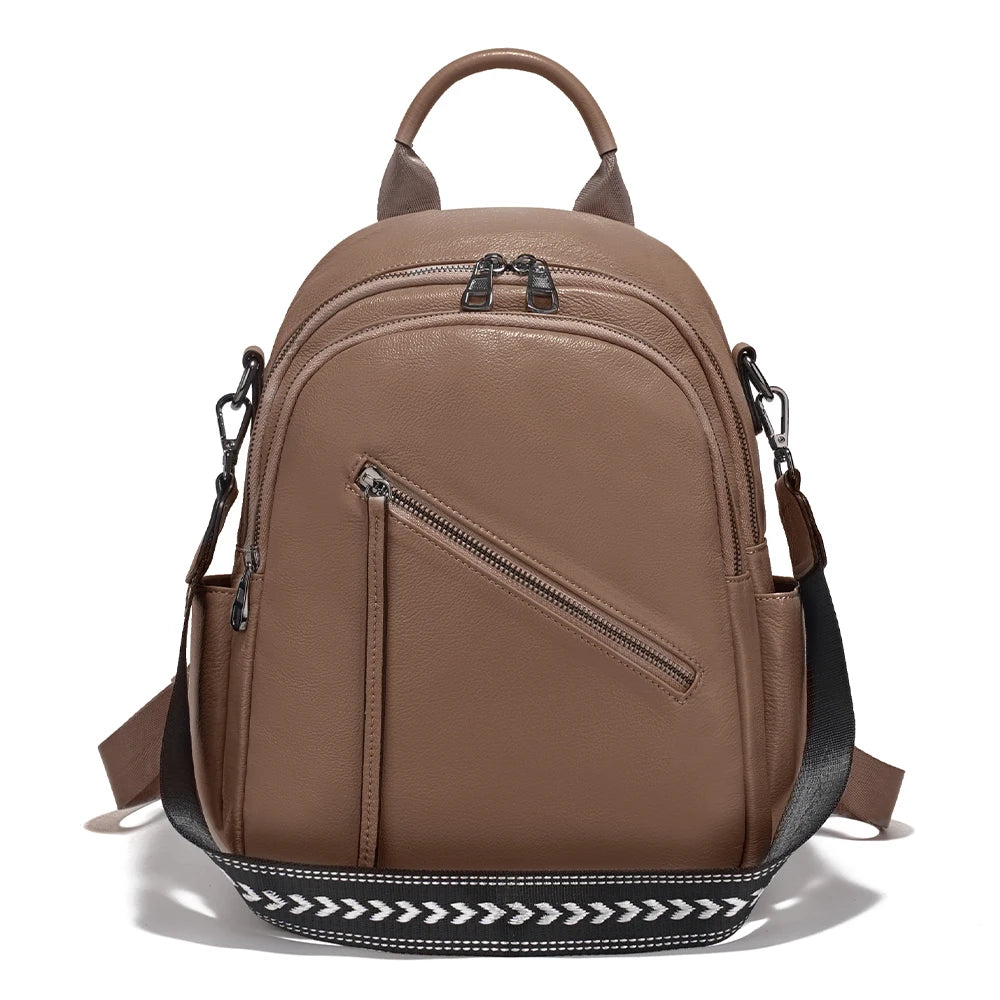 Women's Medium Genuine Leather Backpack with Roomy Zip Pockets for Commute