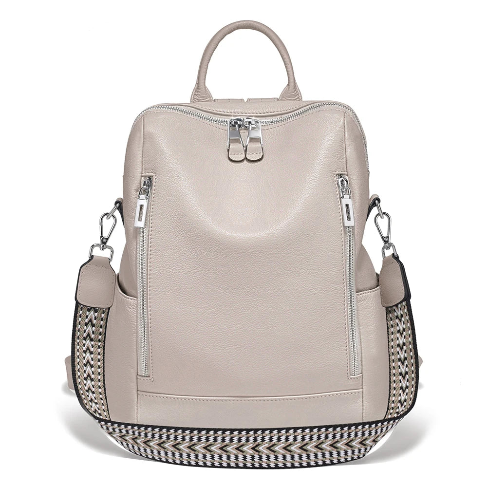 Fashion Genuine Leather Backpack Knapsack Multi-pocket Day pack