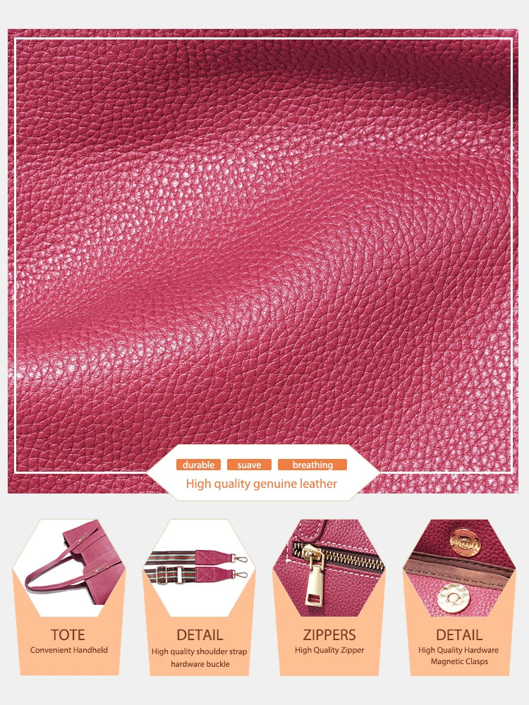 Large Capacity Shoulder Bag for Women 100% Genuine Leather Retro Handbag Tote Purse