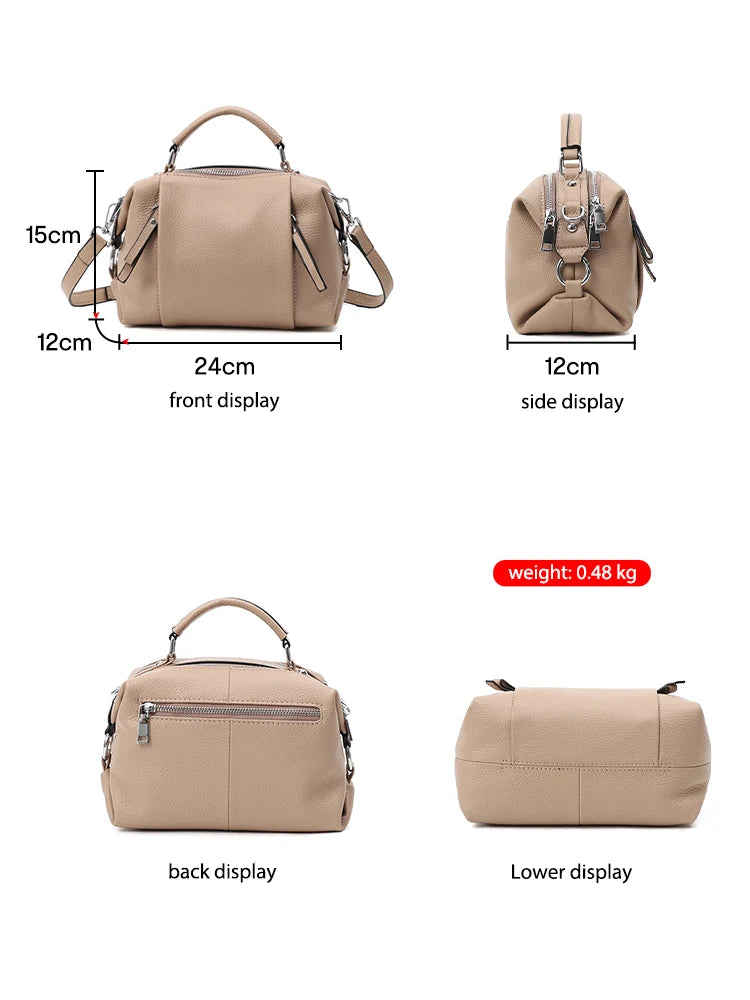 Women's Genuine Leather Bag Simple High Quality Tote Bag Small Vintage Boston Handbag