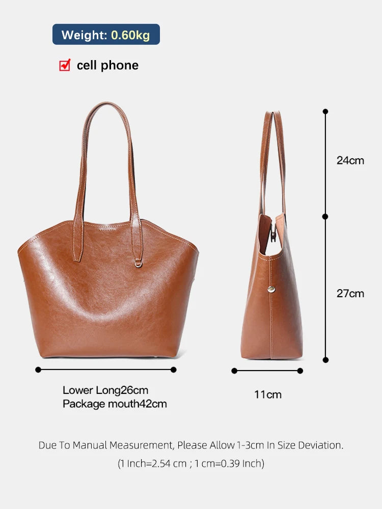 New Retro Women Handbag 100% Genuine Leather Ladies Shoulder Large