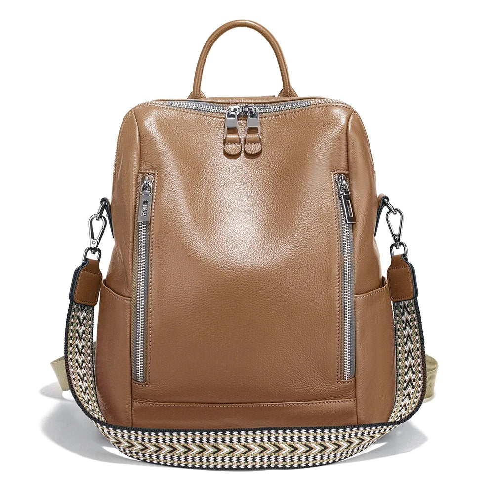 Fashion Genuine Leather Backpack Knapsack Multi-pocket Day pack