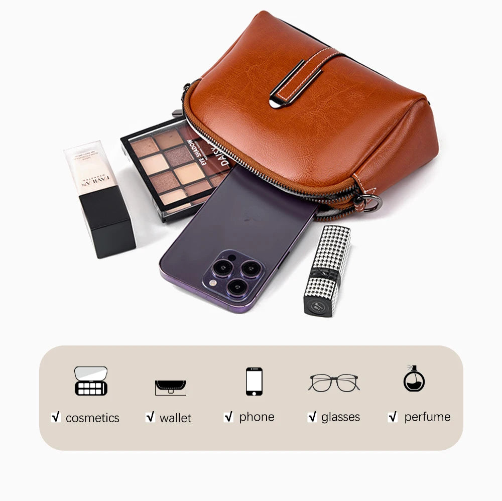 100% Oil Wax Top Leather Small Crossbody Bags For Women Fashion Designer Shoulder Bag