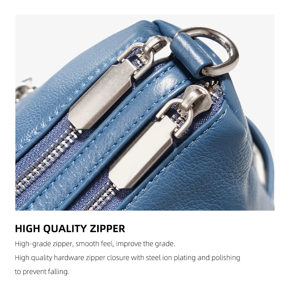 Cowhide Leather Handbag Women Shoulder Bag  Multi-functional Pockets Crossbody Bags
