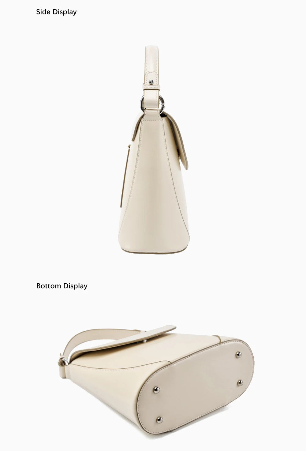 Elegant Beige Handbag Ladies Noble Genuine Leather Shoulder Cross body French Style