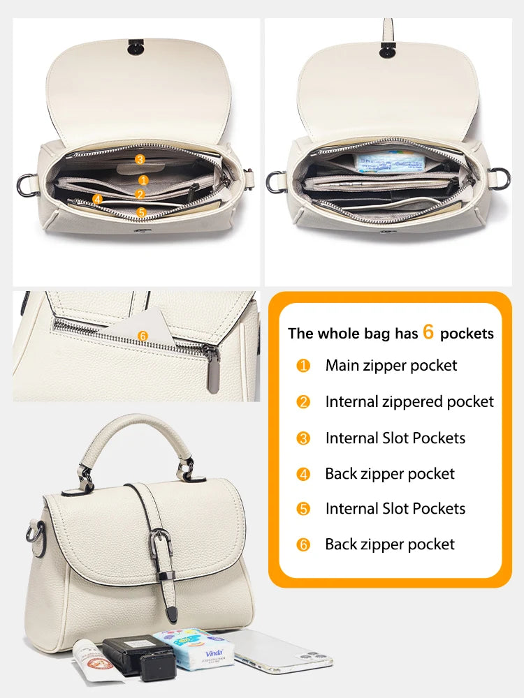 Women's Genuine Leather Top-Handle Bag Simple Fashion Design Luxury Shoulder Crossbody Small Handbag