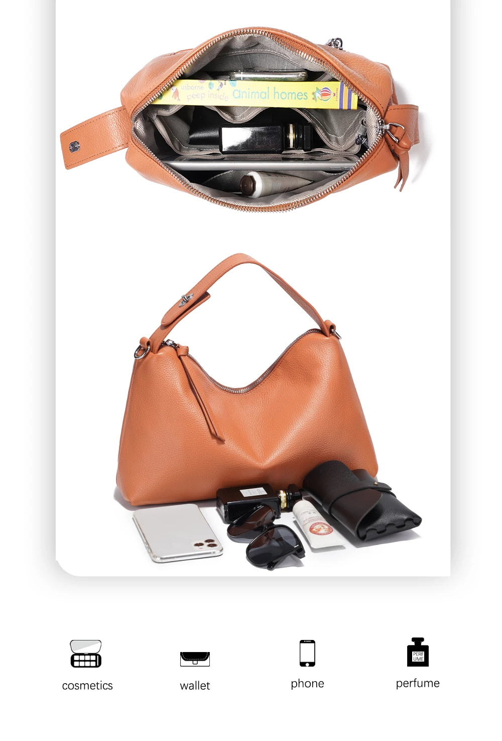 Genuine Leather Tophandle Bag Fashion Hobo Bag Women Shoulder Handbag Crossbody Designer Elegant