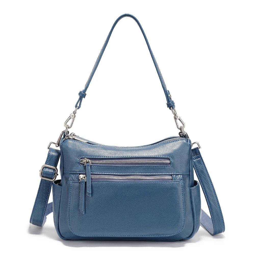 Cowhide Leather Handbag Women Shoulder Bag  Multi-functional Pockets Crossbody Bags