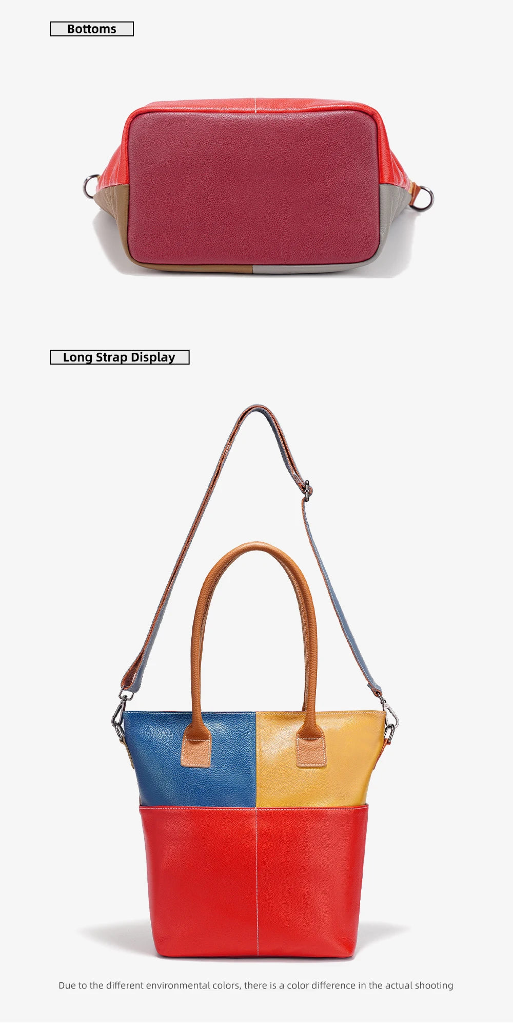 Fashion New Splicedcolor Women Handbag Genuine Leather Ladies Shoulder Big