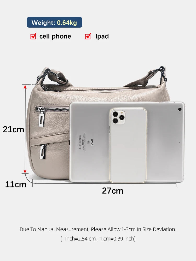 Genuine Leather Shoulder Bag Large Capacity Bucket Handbag Simple Stylish Messenger