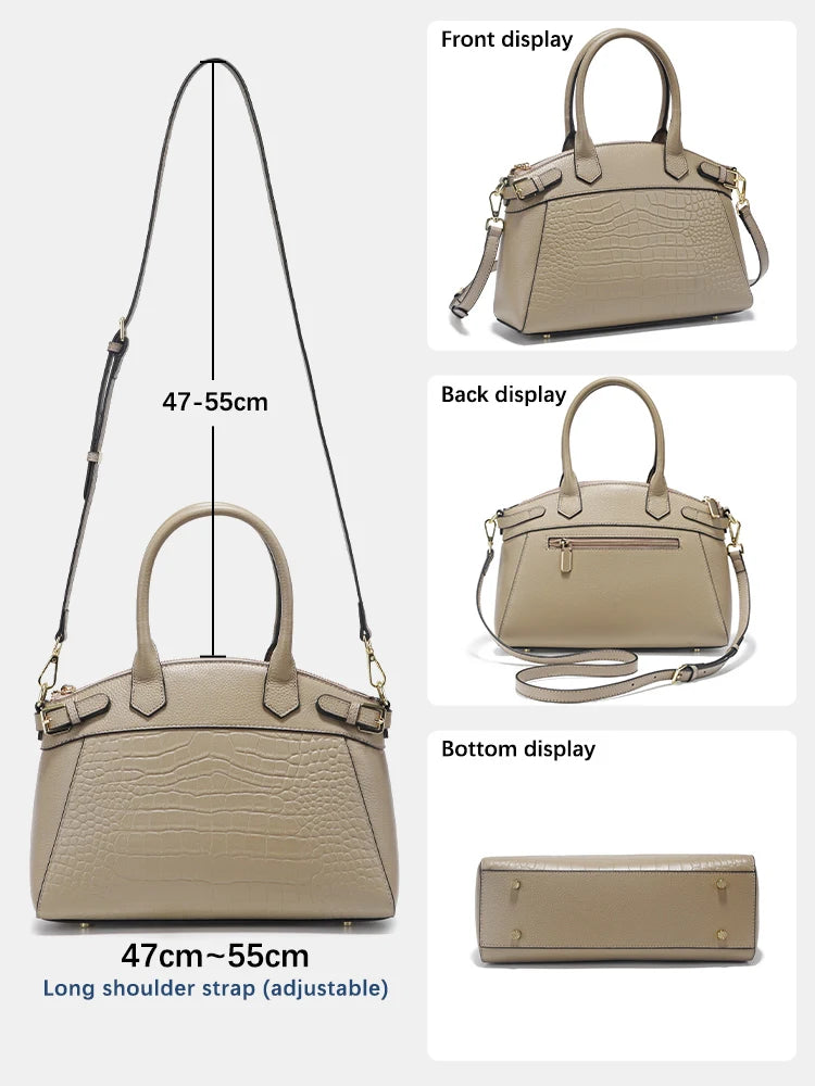 Women's Large Capacity Genuine Leather Tote Shoulder Bag Luxury Retro