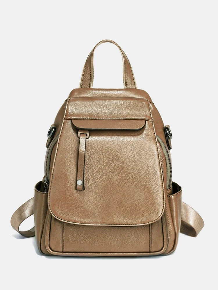 Genuine Leather Women's Fashion Backpack High Quality Satchel Rucksack Multifunctional