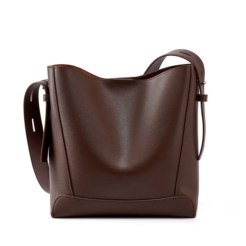 New Split Leather Casual Shopper Shoulder Bag Commuter Large Bucket Handbag High Quality