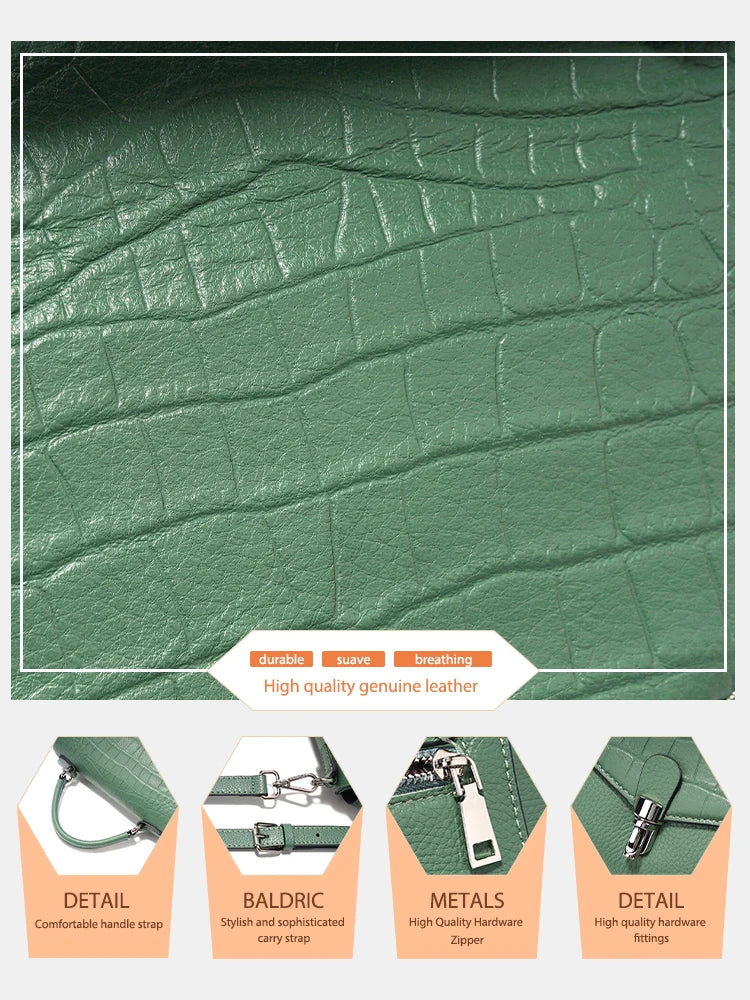 Women's Genuine Leather Top-Handle Bag Fashion Alligator Crossbody Many Compartments