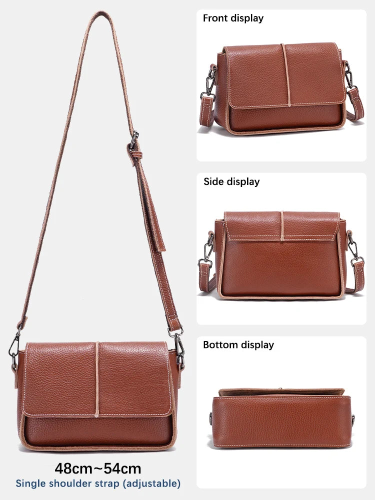 Classic Vintage Leather Crossbody Bag for Women Simple Small Square Bag for Daily