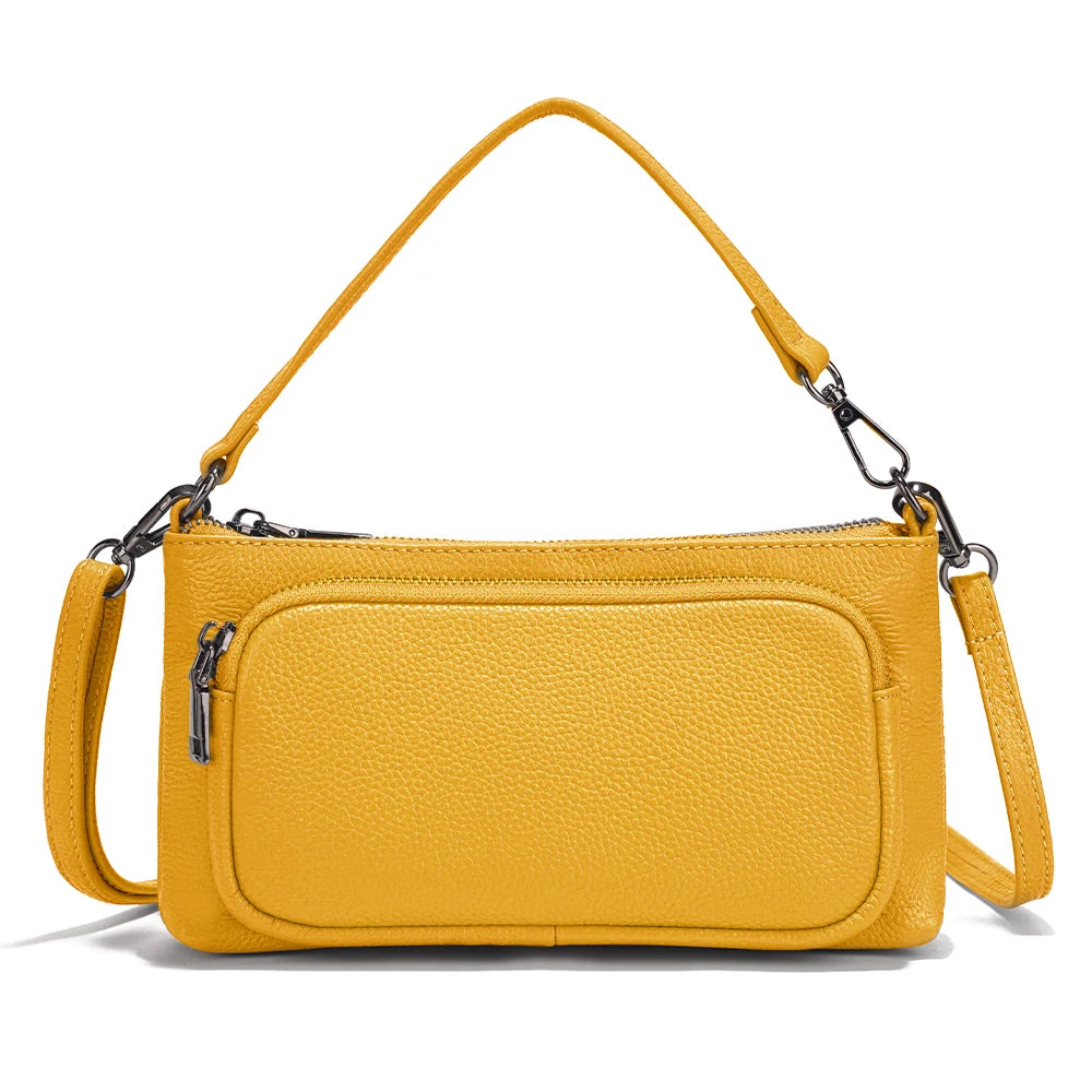 Women's Red Shoulder Bag Crossbody Multi-pockets Leather Handbag Genuine Cowhide