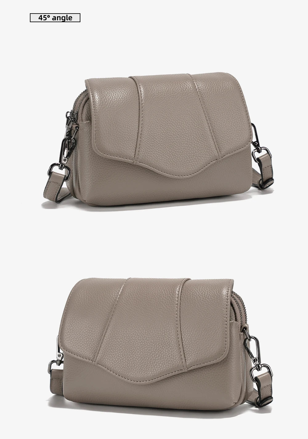 Genuine Cowhide Leather Crossbody for Women Simple Multi-compartment Shoulder Handbag