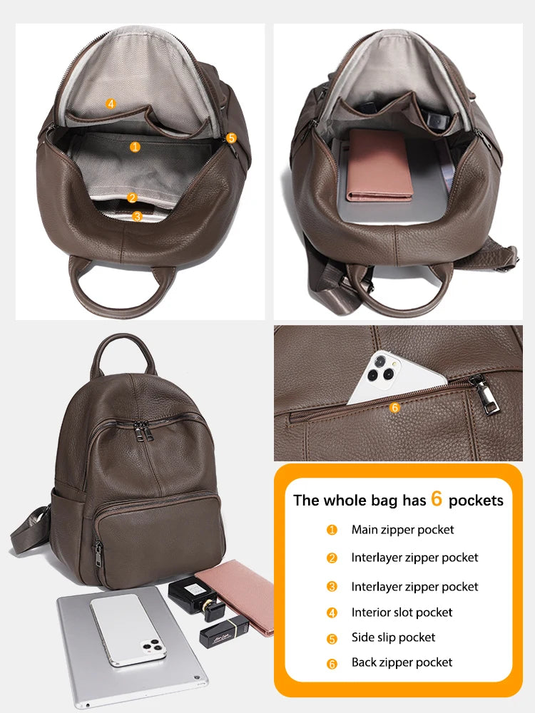 Women Backpack 100% Genuine Leather Ladies Large Capacity Travel Bags