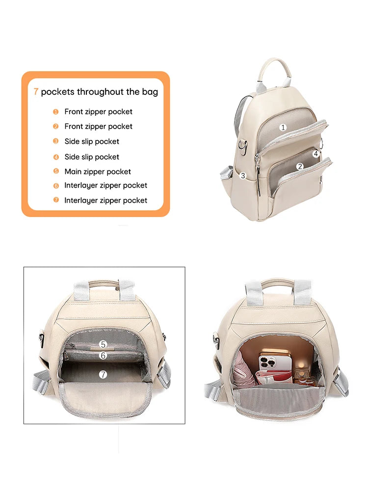 Leather Backpack For Women Anti Theft Satchel