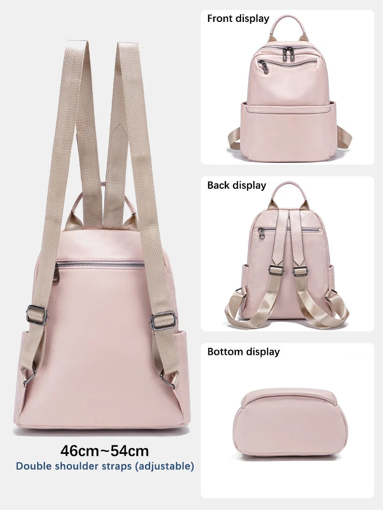 Women's Soft Leather Backpack Genuine Large Capacity Travel Rucksack Knapsack