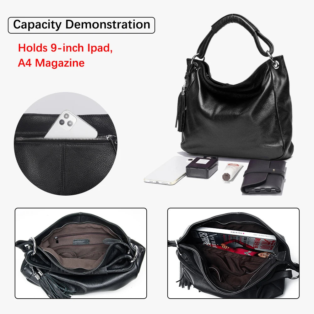 Bag 100% Soft Genuine Leather Tassel Women's Handbag Shoulder Satchel Crossbody Purse