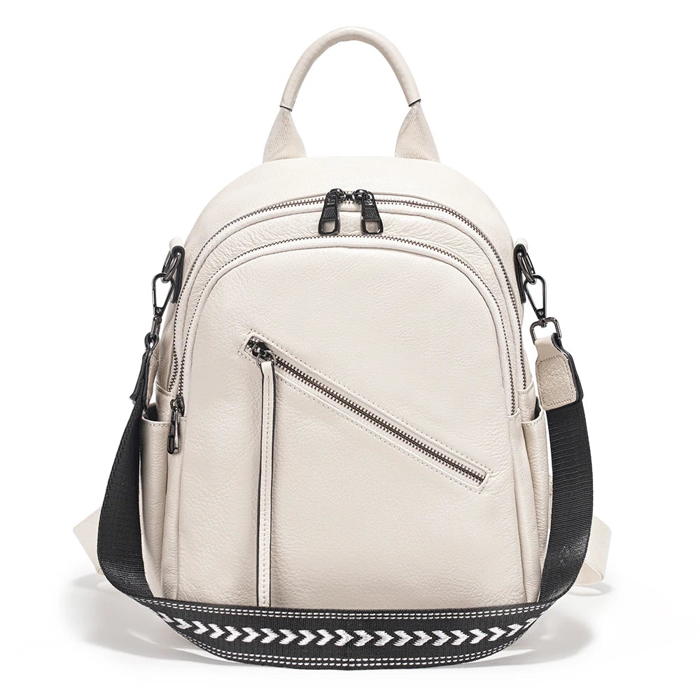 Women's Medium Genuine Leather Backpack with Roomy Zip Pockets for Commute