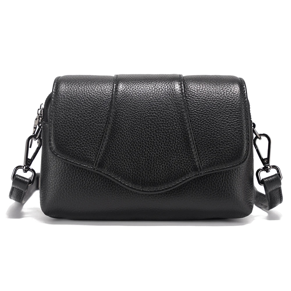 Genuine Cowhide Leather Crossbody for Women Simple Multi-compartment Shoulder Handbag