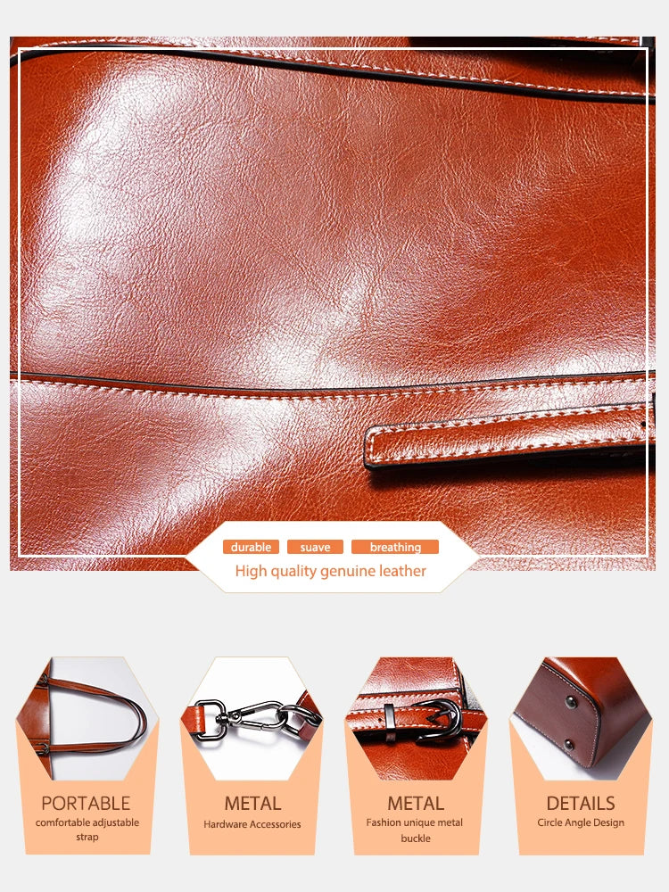 New Women's Genuine Leather Tote Lady Luxury Designer Cowhide Shoulder Bag Large