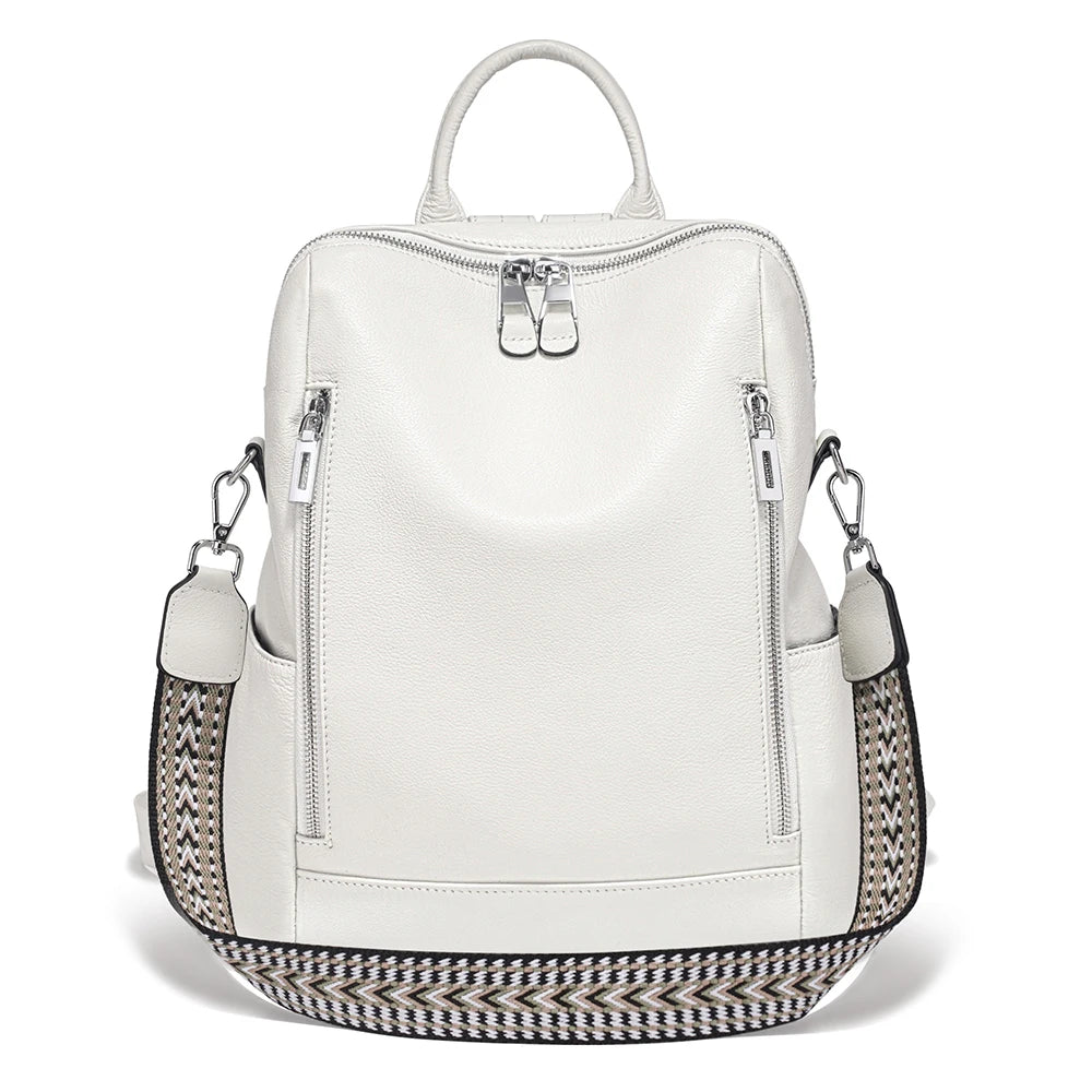 Fashion Genuine Leather Backpack Knapsack Multi-pocket Day pack