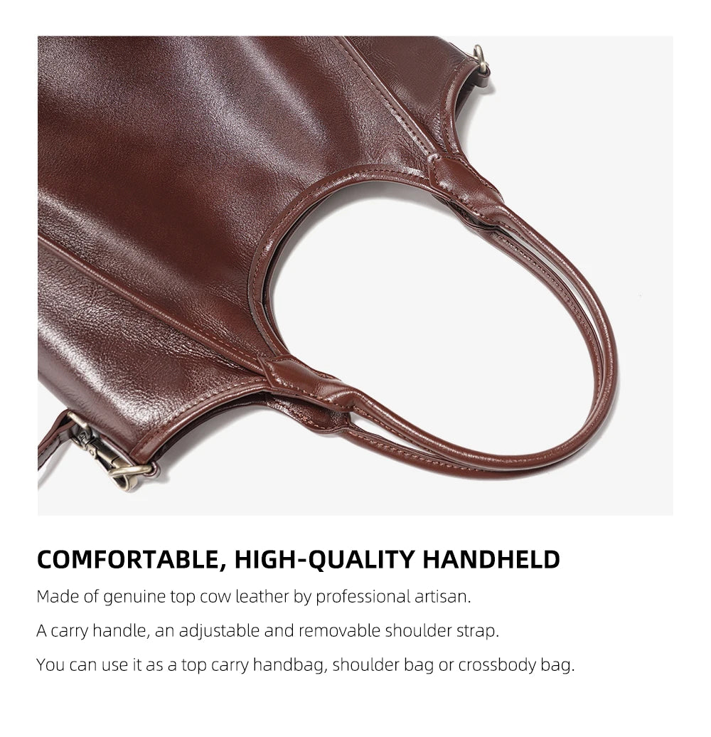 Oil Wax Leather Top Handle Bags for Women Trendy Shoulder Purse Versatile