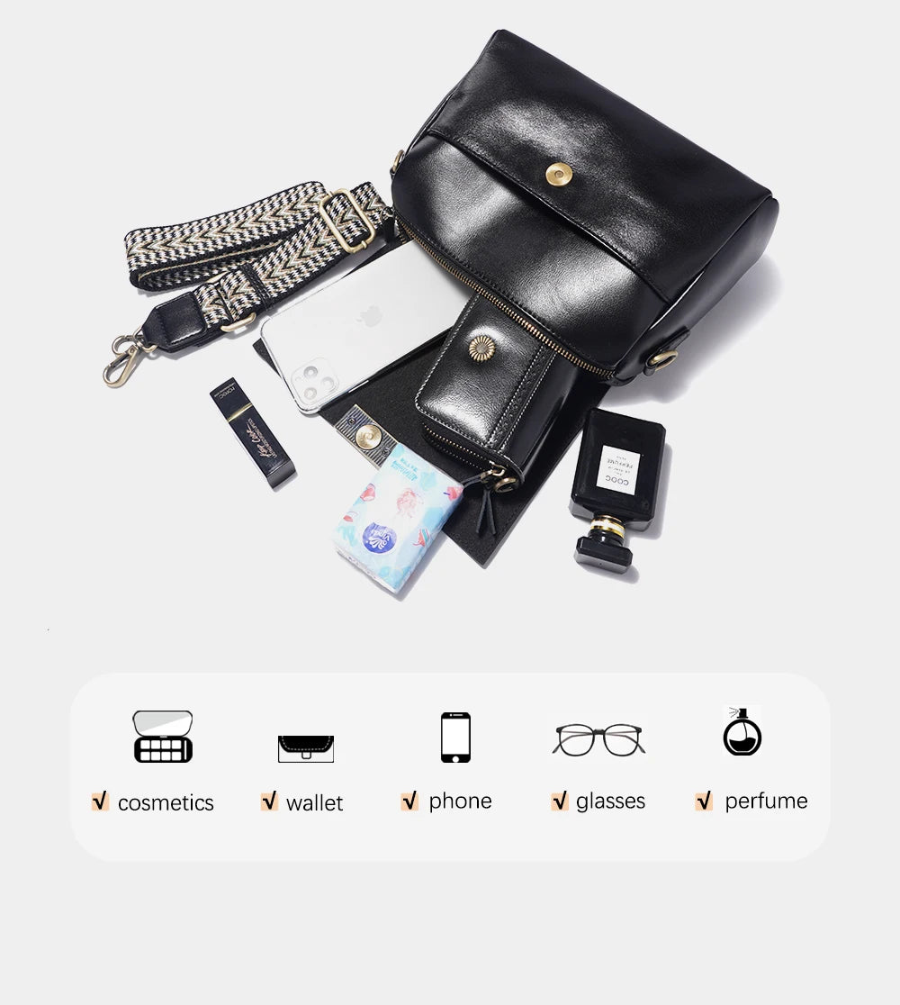 Vintage Genuine Leather Handbag for Women Large Capacity Crossbody Shoulder Bag Flap Purse