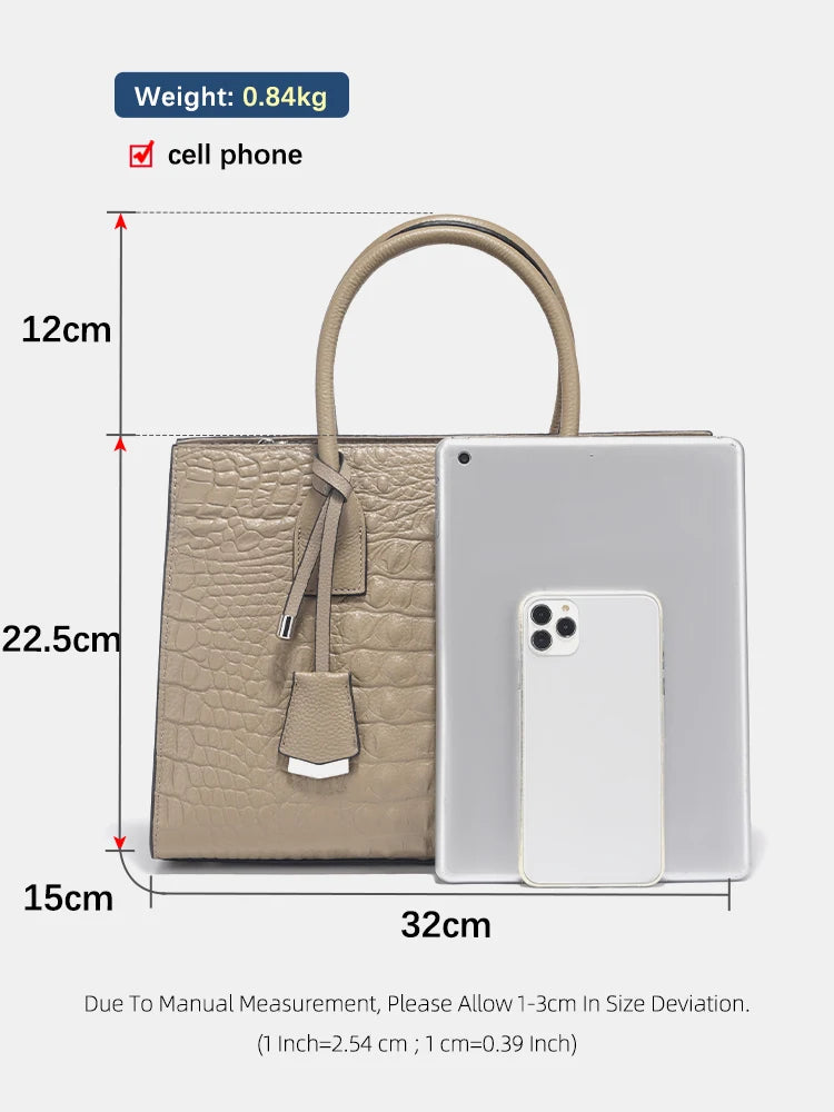 Large Tote Handbag for Women Genuine Leather Cowhide Shoulder Bag with Top Handle Trendy Fashion